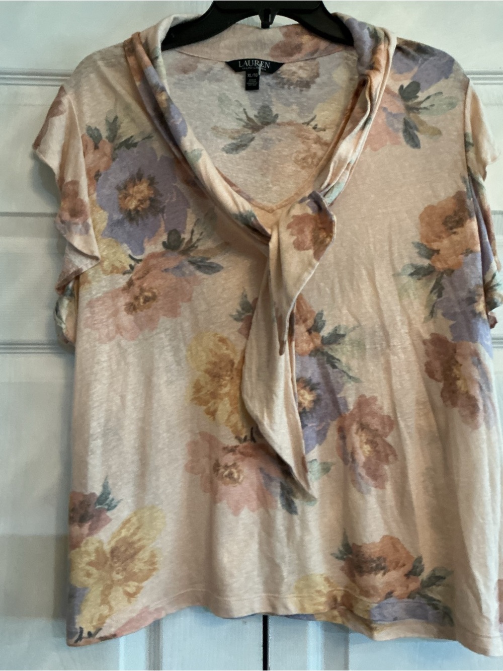 Ralph Lauren Cream Floral Tie-Neck Blouse